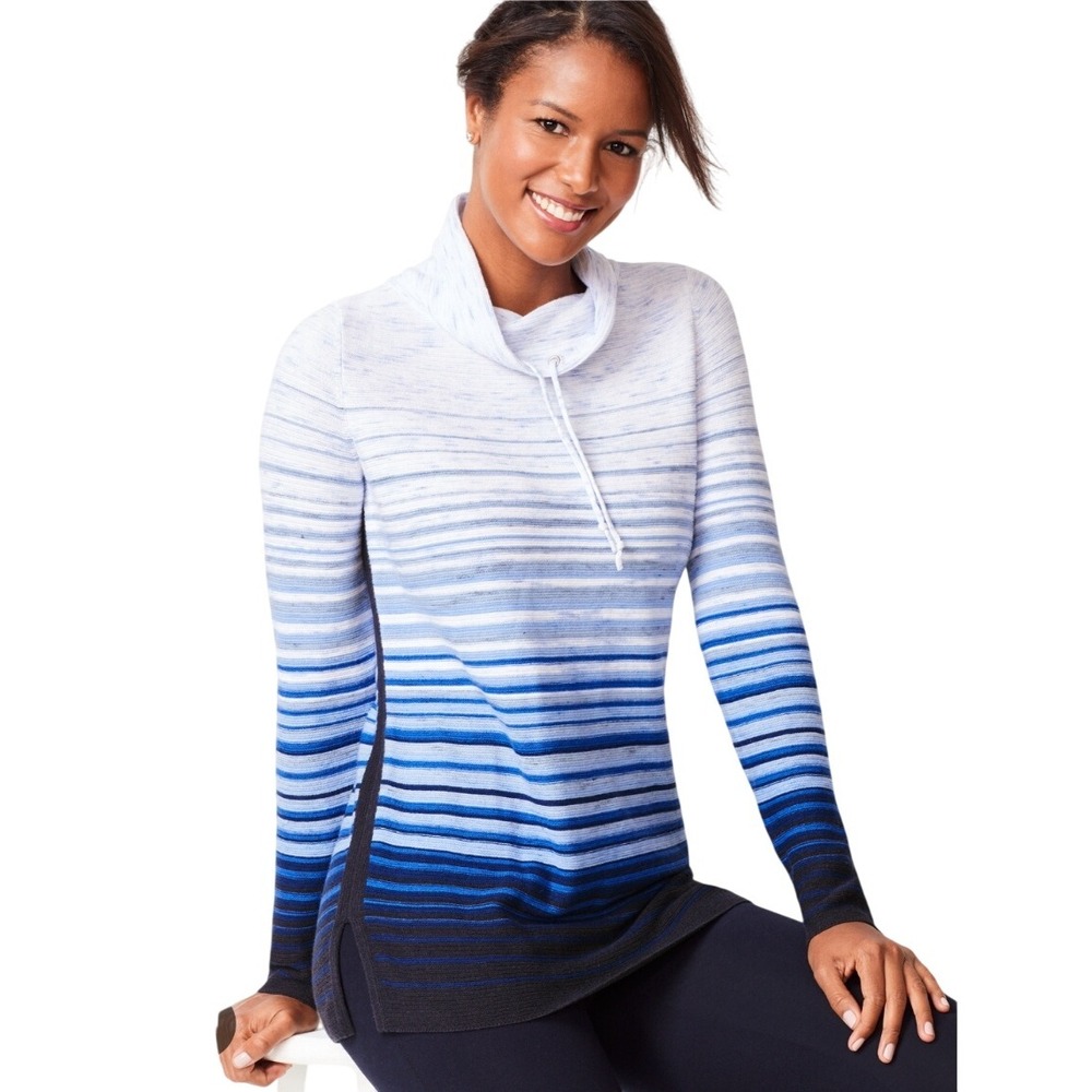 T by Talbots Women's Striped Cowl Neck Long Sleeve Tunic Top - Size S